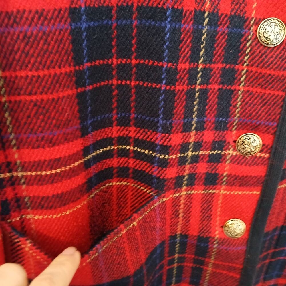 Liz Claiborne Tartan Plaid Red Blue Wool Blend  Button Blazer 12 Career Academia - Picture 5 of 9